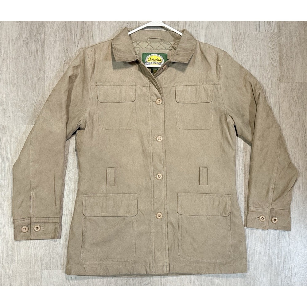 Cabelas Microsuede Utility Field Jacket Women's Medium Beige Quilted Button